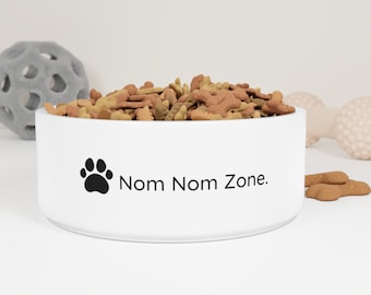 Paw Print Nom Nom Zone Pup White Feeding Food Dish Bowl Dog Gift