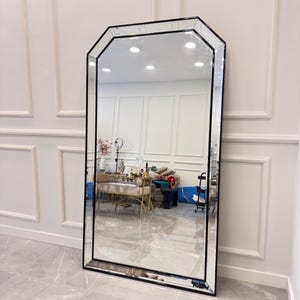 Luxury Sapphire Mirror – Modern Large Wall & Floor Mirror, Black Lacquer Frame, 90x190 cm