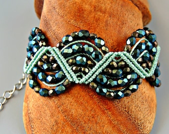 Sunlit Waters Micro Macrame Bracelet - Turquoise Green Bracelet - Textured Bracelet - Elegant Bracelet
