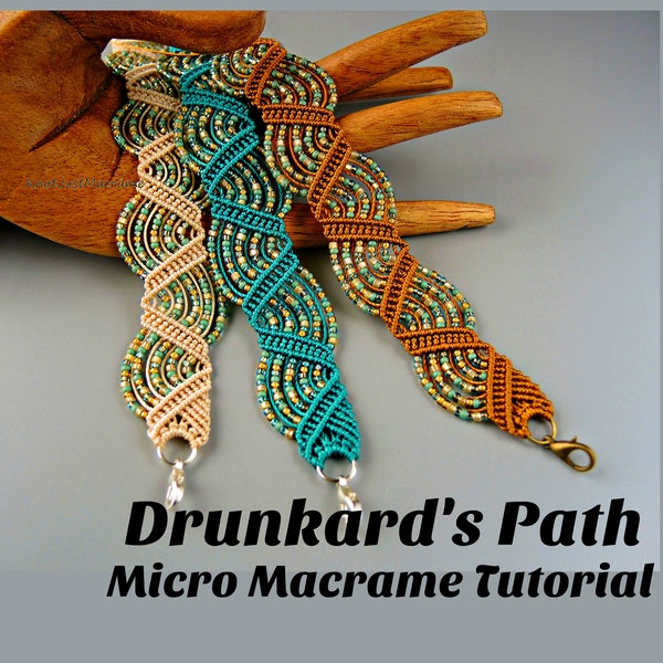 Drunkard's Path Micro Macrame Tutorial - Macrame Bracelet Tut - Pattern - Beaded Macrame - Jewelry Making - DIY