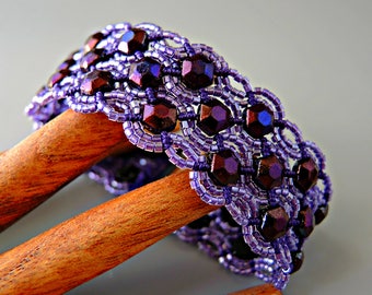 Honeycomb Micro Macrame Cuff Bracelet in Purple - Purple Cuff - Beaded Cuff Bracelet - Original Design