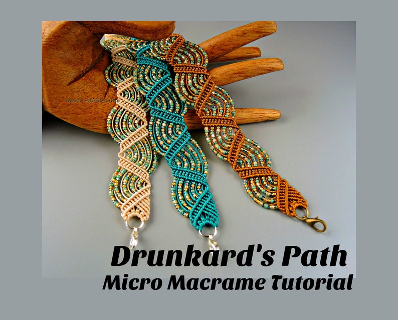 Drunkard's Path Micro Macrame Tutorial Macrame Bracelet Tut Pattern Beaded Macrame Jewelry Making DIY image 1