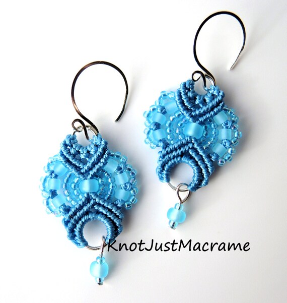Soft Blue Lace Beaded Macrame Earrings Micromacrame | Etsy