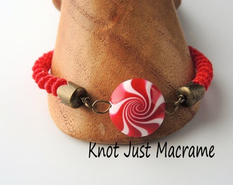 Peppermint Spiral Micro Macrame Bracelet Holiday