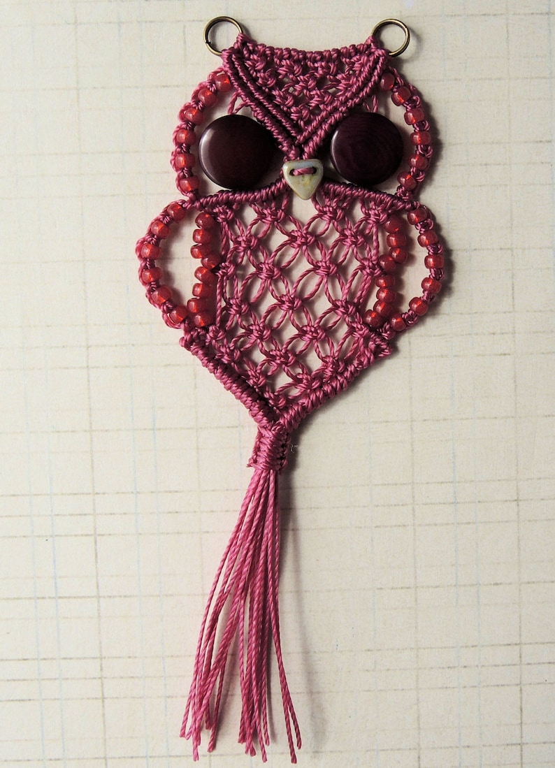 Micro Macrame Owl Pendant Tutorial Macrame Owl DIY Pattern Jewelry Making Instruction image 4