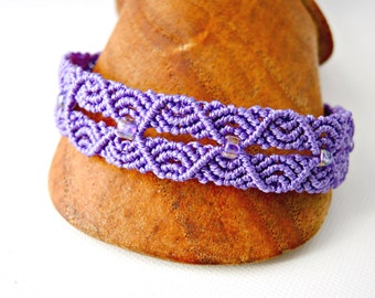 Ripples in Micro Macrame Bracelet in Amethyst - Micro Macrame Bracelet - Purple Bracelet - Original Macrame Design