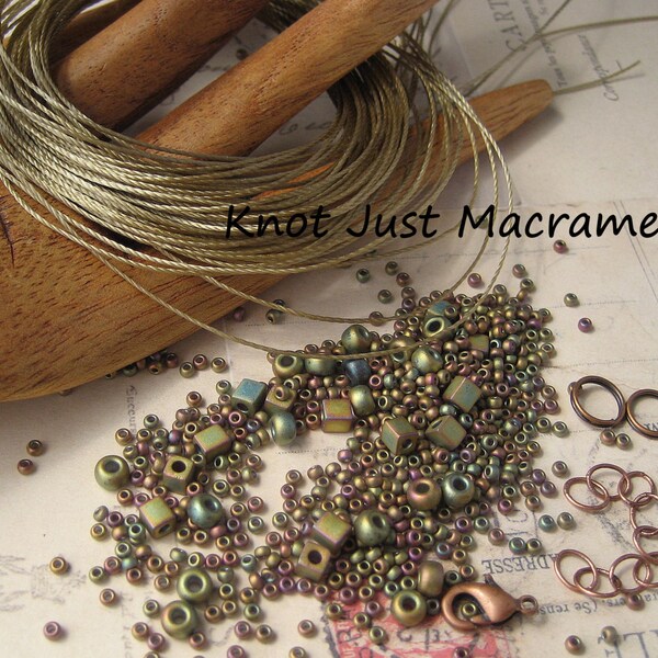 Micro Macrame Bracelet Bead and Cord Kit for Leaves Tutorial DIY Matte Metallic Khaki Iris NOTE: Materials ONLY - Tutorial sold separately