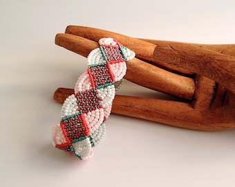 Turquoise and Red Plaid Macrame Bracelet - Micro Macrame Bracelet - Handmade Jewelry