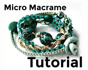 Tutorial Micro Macrame - Bracciale avvolgente - Modello - Macrame con perline - Creazione di gioielli - Fai da te - Istruzioni per principianti sui gioielli Macrame