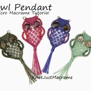 Micro Macrame Owl Pendant Tutorial Macrame Owl DIY Pattern Jewelry Making Instruction image 1