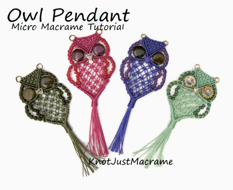 Micro Macrame Owl Pendant Tutorial Macrame Owl DIY Pattern Jewelry Making Instruction image 1