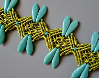 Daggers Micro Macrame Bracelet - Turquoise Blue and Chartreuse Green Bracelet - Macrame Bracelet - Boho Bracelet