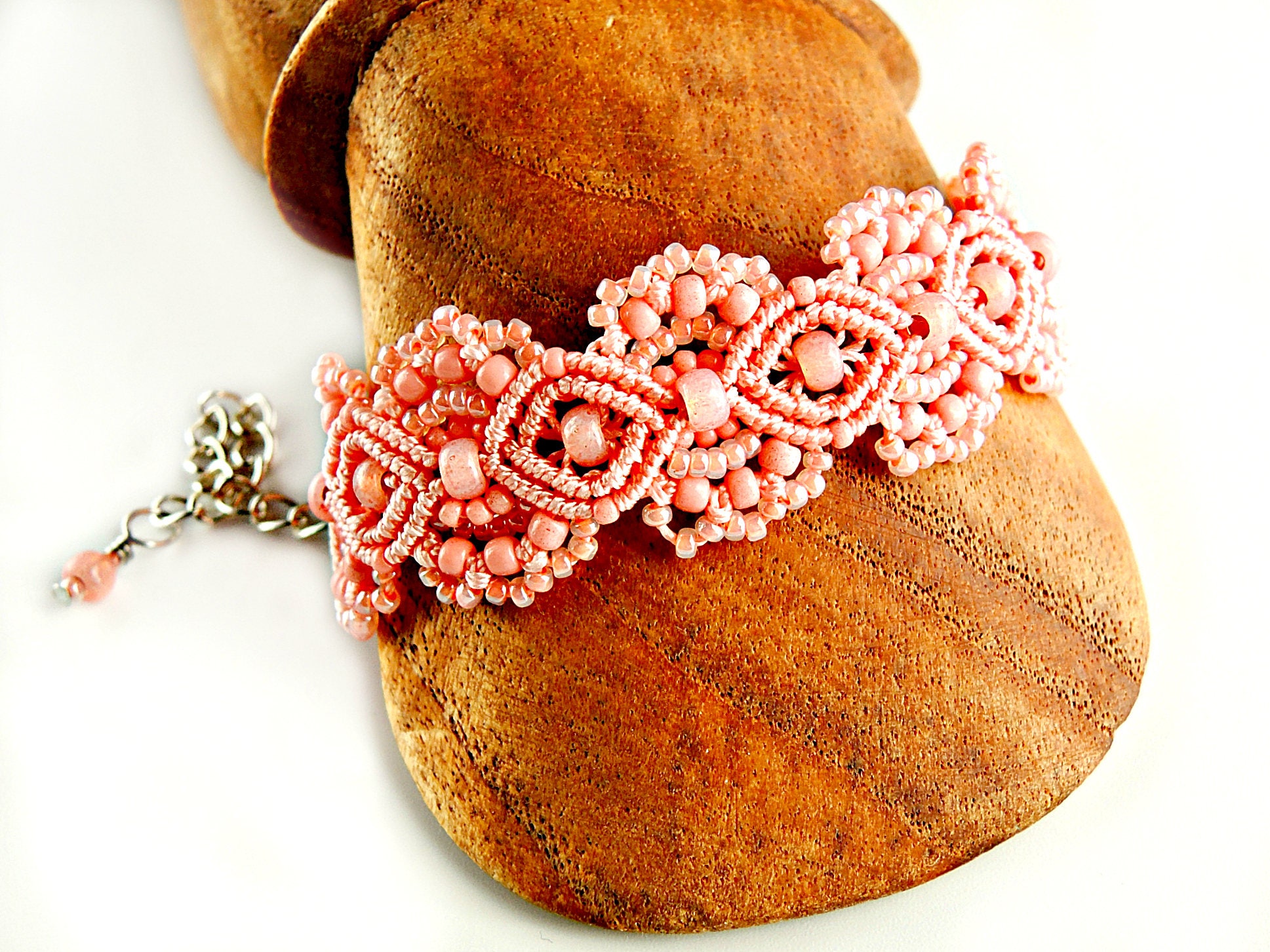 Pink Coral Macrame Bracelet Micro Macrame Bracelet Lacy Etsy
