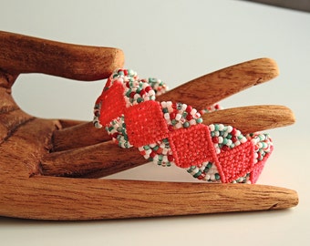Rojo y turquesa Macrame pulsera - pulsera de Macrame Micro - joyería hecha a mano