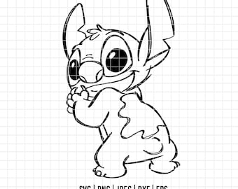 2046 - 白黒のラインアートのディズニースティッチ SVG、EPS、PNG