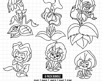 3250 - Flowers from the movie Alice in Wonderland SVG, EPS, PNG - Daisy, Lily, The Rose, The Pansies, The pansy sweet line art/ clipart/ svg