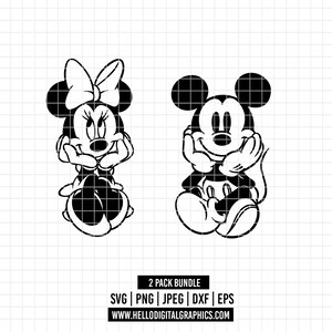 1841 - Paquete clásico de Mickey y Minnie Mouse SVG, EPS, PNG - Paquete de imágenes prediseñadas de Disneyy Love. Love Mickeyy y Miniee svg.