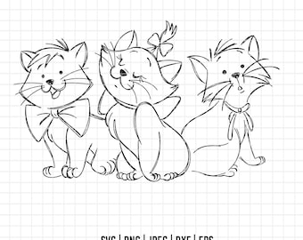 1852 - Aristocats SVG, EPS, PNG - Disneeyy clipart vector. Aristocats characteres Marie, Toulouse, Berlioz. Adventures of the aristocats.