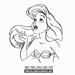 3374 - Ariel the Little Mermaid singing SVG, PNG, EPS - Disneyy Princess ariel outline clipart vector. Little mermaid dtf. Princes Ariel svg