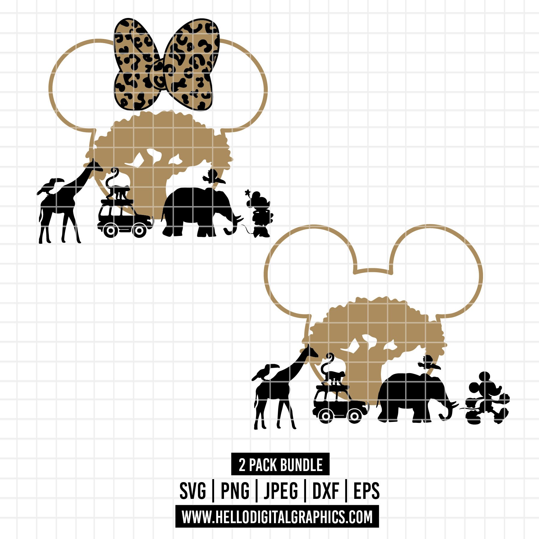 1750 - Safari-themed mouse ears pack bundle SVG, EPS, PNG - Animal Kingdom trip Clipart. Safari Mode vectorized. disneey Matching Shirt svg