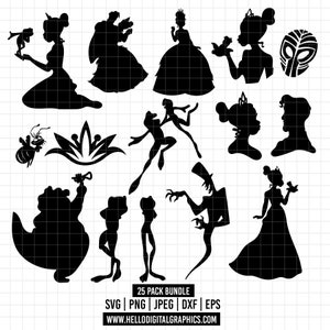 1654 - Die Prinzessin und das Frosch Pack Bundle SVG, EPS, PNG - Die Prinzessin und der Frosch Clipart Vektor, Tiana Prinzessin svg, Tiana Silhouette