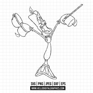 3010 - Lumiere SVG, PNG, EPS - Paquete de bocetos vectoriales/arte lineal de personajes de la Princesa Bella de Disney. La Bella y la Bestia - contorno.