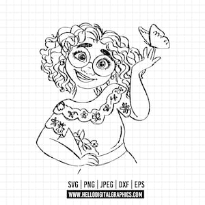 3435 - Mirabel Madrigal SVG, EPS, PNG - Encanto clipart vector svg. Mirabel Madrigal outline. Disneyy Encanto characters line art. Magic dtf