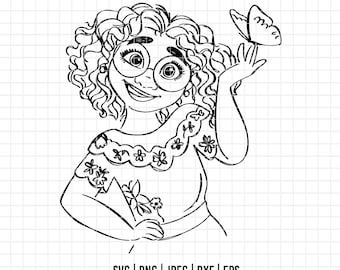 3435 - Mirabel Madrigal SVG, EPS, PNG - Clipart vectorial de Encanto. Contorno de Mirabel Madrigal. Arte lineal de personajes de Encanto de Disney. Archivo DTF mágico.