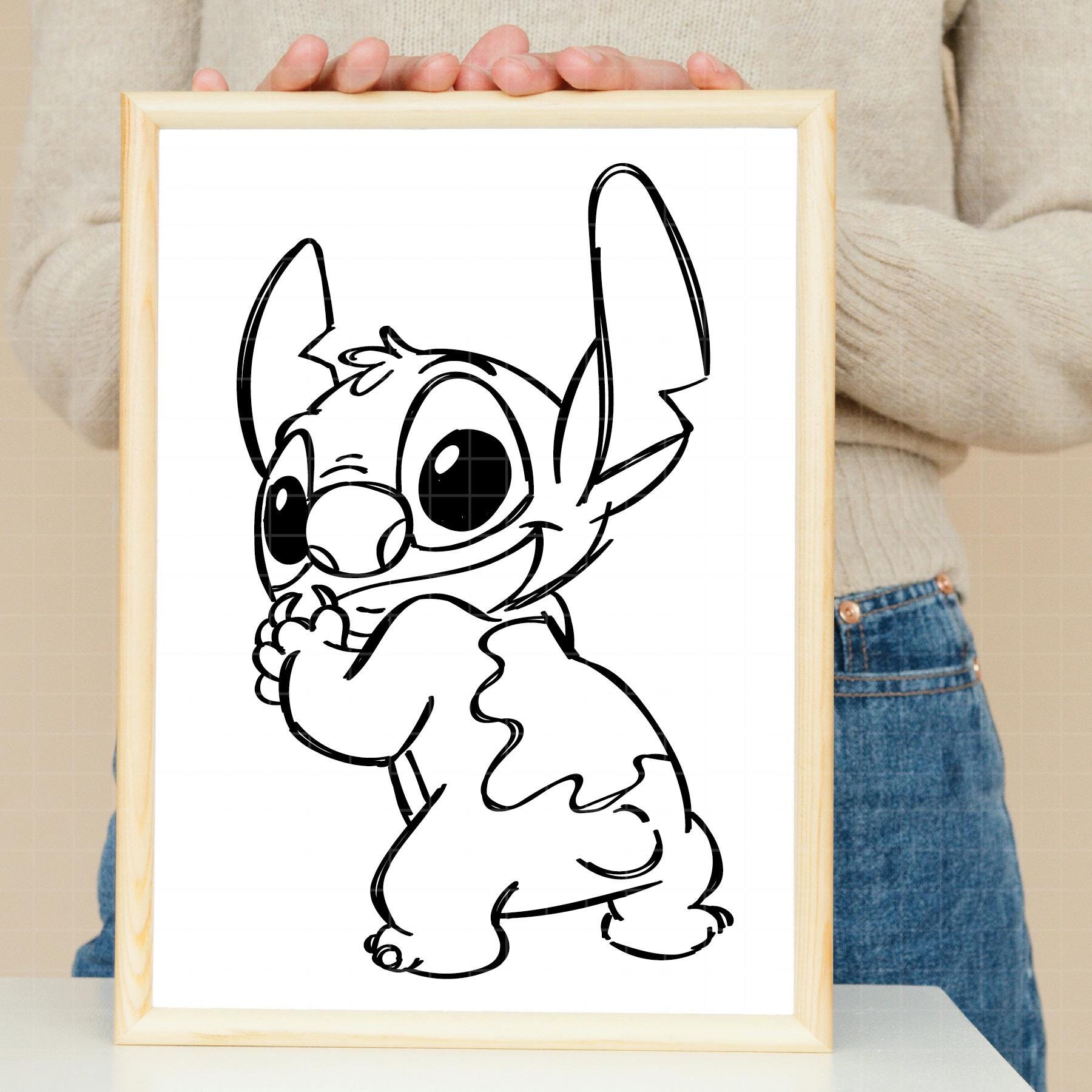 2046 - 白黒のラインアートのディズニースティッチ SVG、EPS、PNG