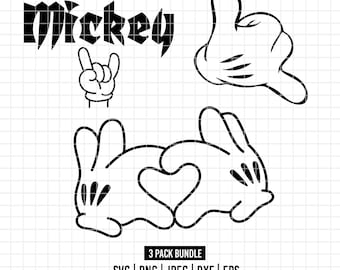 1839 -Mickeey Mouse icons and hands pack Bundle SVG, EPS, PNG - Mickeey love silhouette clipart vector. Mickeey rockstar svg. Mickeey shaka