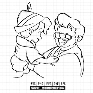 3420 - Pinocchioo and Gepetto SVG, EPS, PNG - The Adventures of Pinocchio and Gepetto Clipart Vector svg. The world of the Disneey line art.