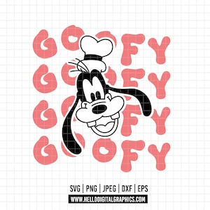 1604 - The world of the Goofy word SVG, EPS, PNG - Disneey Classic characters of the Magic Kingdom Clipart Vector.Goofy with names in colors