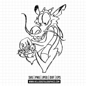 3427 - Mushu the red dragon of Mulan SVG, PNG, EPS - Mushu the red dragon clipart vector svg. Mushu Line art. Mushu of Disneey line art/ dxf