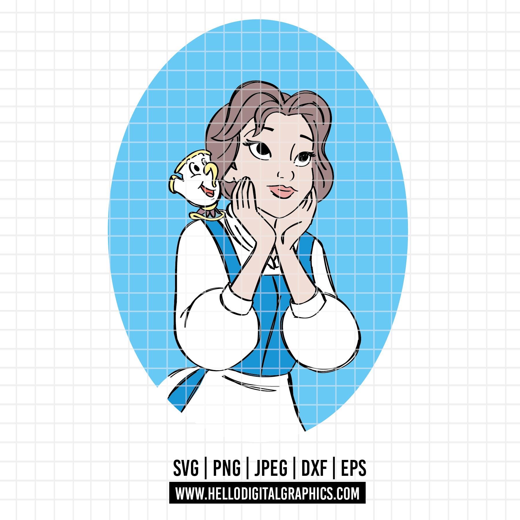 2054 - Belle and Chip SVG, PNG, EPS - Disneyy Princess Belle Sketch ...
