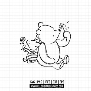 1724 - Winnie the pooh and  Piglet SVG, PNG, EPS - Winnie the pooh characters Outline clipart vector, line art. Winnie pooh and his friends.