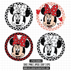 1591 - Checkered Minnie pack bundle SVG, EPS, PNG -disneyy characters of the Magic Kingdom Clipart Vector. Minnie in difefferent formats.