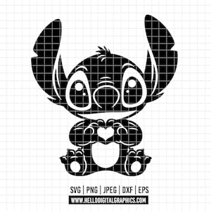2891 - Stitch love SVG, EPS, PNG - Lilo & Stitch Clipart Vector. Stitch in formato SVG. Stitch che fa un cuore con le mani. Circondati d'amore