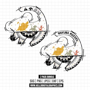 2552 - Paquete de huellas de Simba SVG, DTF, PNG - Clipart vectorial de El rey león de Disney. Hakuna Matata. Símbolos icónicos del mundo de Disney
