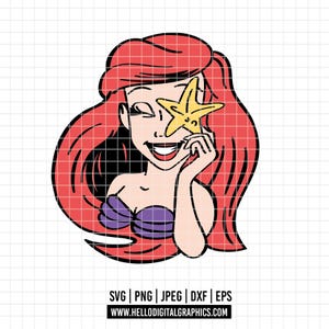 2561 - Princesa Ariel, La Sirenita SVG, PNG, EPS - Clipart vectorial de la princesa Ariel de Disney. La Sirenita dtf. Princesa Disney Ariel dtf
