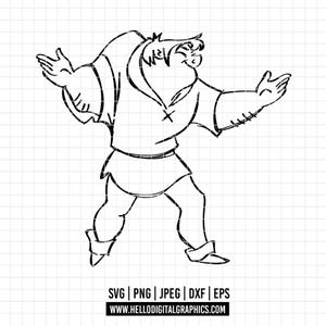 3414 - Quasimodo SVG, EPS, PNG - Classic Disneeyy characters line art. The Hunchback of Notre Dame, 1996 clipart vector svg. Quasimodo dtf.