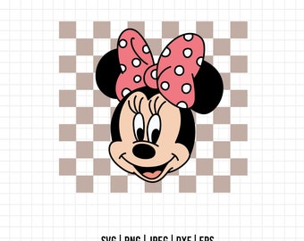 1593 - Minnie checkered background SVG, EPS, PNG - Disneyy characters of the Magic Kingdom Clipart Vector. The beautiful and classic Minnie