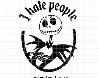 3122 - Jack SVG, EPS, PNG - Clipart vectorial de Jack de Disney. Arte lineal "Odio a la gente". Silueta de El extraño mundo de Jack. Contorno de Jack SVG.