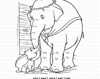 3001 - Dumbo e la signora Jumbo SVG, EPS, PNG - Il cartone animato dell'elefante. Classico elefante Disney. Le avventure di Dumbo.