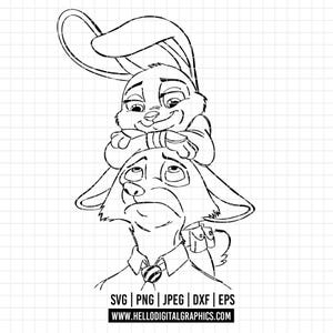 3434 - Judy Hopps and Nick Wilde - Zootopia SVG, PNG, EPS - Zootopia line art/ Outline clipart vector. Iconic scenes clipart vector outline.