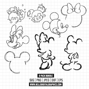 1822: Mickey en Minnie Mouse silhouette pack bundel SVG, EPS, PNG. Disney-figuren Overzicht clipart vector. Mickeyy en Miniee-svg