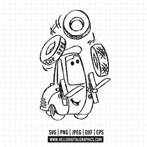 2068 - Guido Cars line art SVG, PNG, EPS - Cars Movie, Guido Clipart vector. Cars Characters svg - png. Guido, blue forklift and fun clipart