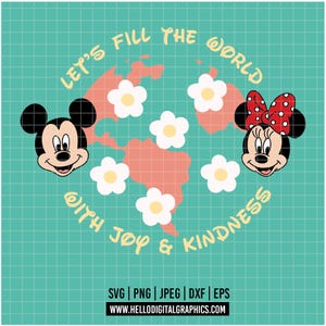 2037 - Mickey y Minnie Mouse SVG, EPS, PNG. Esquema de amor de Disney. Llenemos el mundo de alegría y bondad. Amor svg.