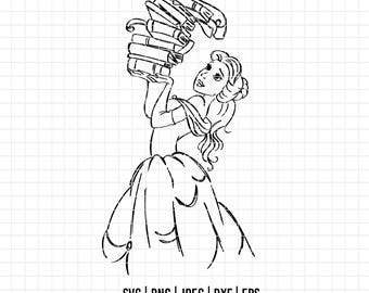 2004 - Belle SVG, PNG, EPS - Disneyy Princess Belle sketch clipart vector. Belle Line art pack. Beauty and the best svg. Love for book.