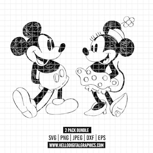 1762 - Pacchetto Topolino e Minnie Mouse SVG, EPS, PNG. Vettore clipart di Disneyy love's Outline. Love Mickeyy e Miniee svg. Disney Love