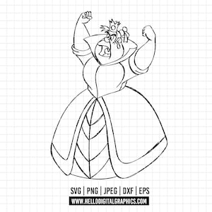 3274 - Queen of hearts SVG, EPS, PNG - Alicee im Wunderland Zeichen Clipart Vektor svg/ Line Art/ Silhouette. Disneyy Herzkönigin svg